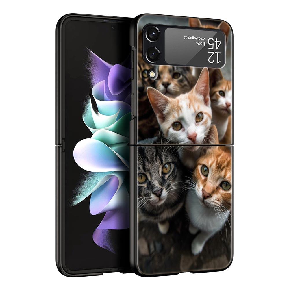 Чехол для телефона с рисунком «Селфи животных» Для Samsung Galaxy Z Flip3 Flip4 Flip5 PC Бамперная оболочка Для Z Flip 3 4 5 Черная Жесткая Складная Крышка