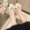 Fashion 2024 Ballet Flats Shoes Women Bowknot Decor Leather Heeled Loafers Round Toe Slip-on Spring Autumn Fashion Casual Ladies Shoes