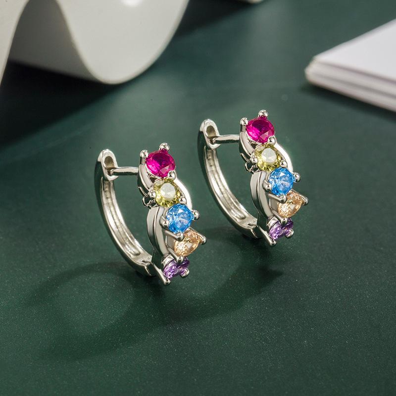 Luxury Colorful Crystal Rhinestone Earrings Female Fashion Copper Round Hoop Earrings For Women Girls Trendy Jewelry Bijoux Gift