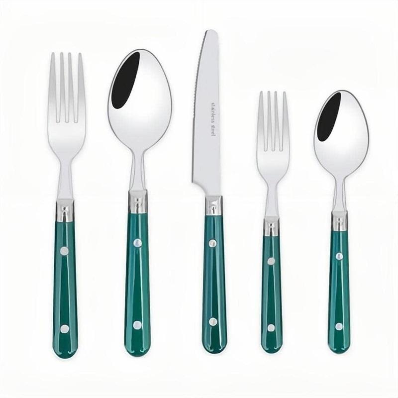 Набор из 20 предметов - Серебряные столовые приборы из толстой нержавеющей стали 304, Набор столовых приборов, Вилка и нож для стейка, Ложка, Десертная ложка, Чайная ложка, Вилка для фруктов (синий)