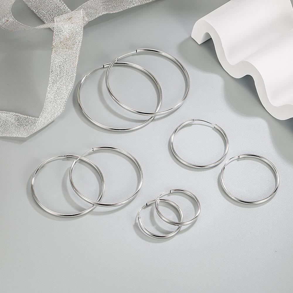 925 Silver 3MM Thick 3/4/5/6CM Hoops Earrings For Women Wedding Luxury Jewelry Accessories Trend Jewellery