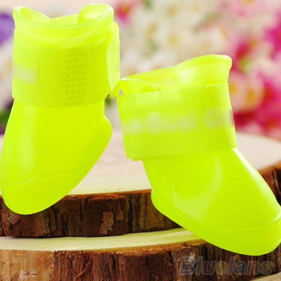 4Pcs Pet Shoes Dog Waterproof Rain Boots Booties Rubber Shoes Candy Colors