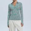 Women's Fashion Casual Print V-Neck Long Sleeve Button-Down Top