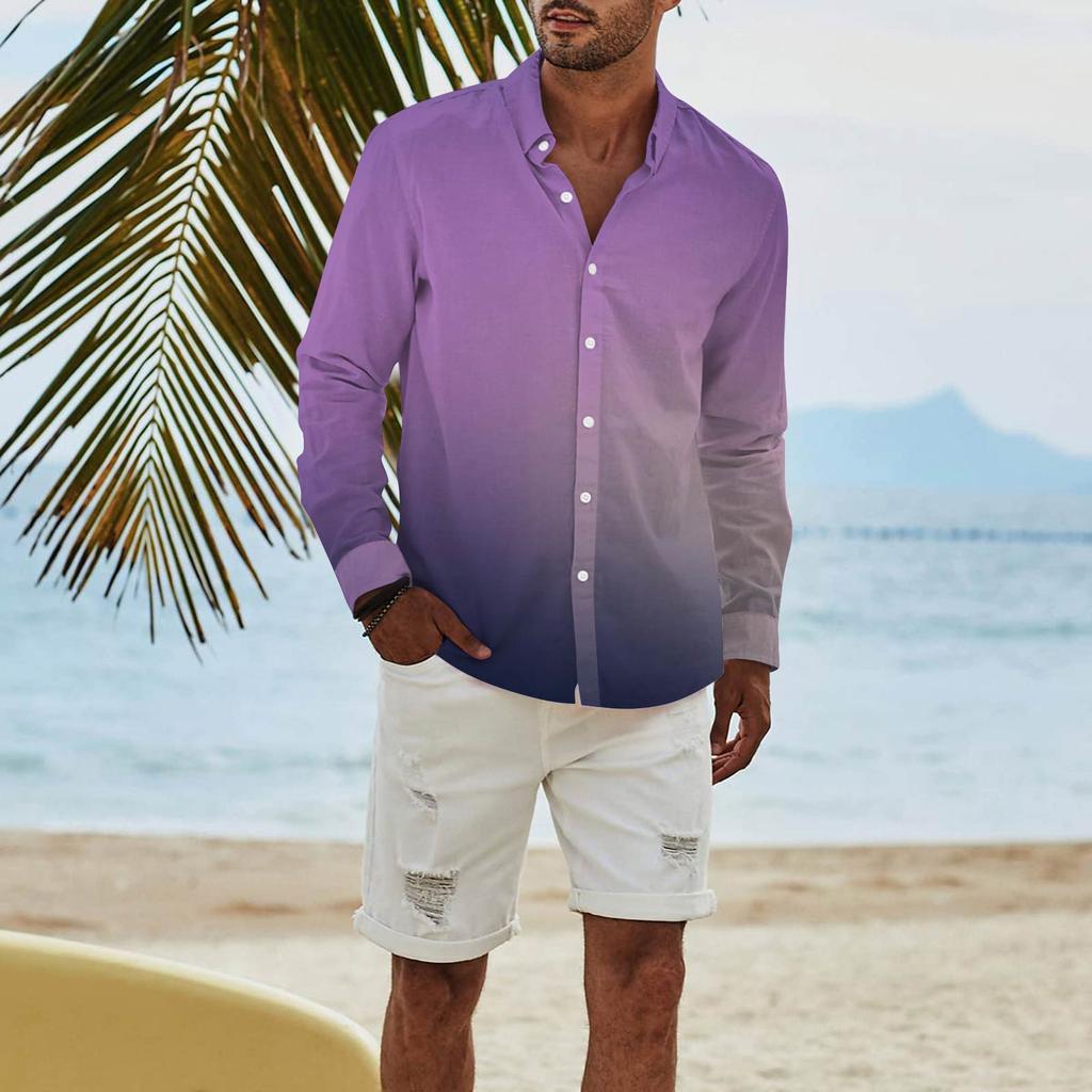 Мужская модная повседневная футболка с длинным рукавом и принтом на пуговицах, рубашка обычного кроя