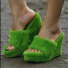 "2023 Pink Plush Wedge Heel High Slippers for Women - Autumn Collection"