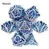 7 Pcs Blue Leaf Flower Metal Dice Hollow Metal Polyhedral Dice Set Suitable for Role-Playing RPG  Board Game Card Game