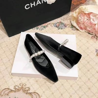 Женские туфли Мэри Джейн с квадратным каблуком и жемчужным ремешком, черные мокасины с острым носком, женские туфли без застежек 2024 года, повседневная женская обувь, большой размер 35-40