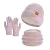 3Pcs/Set Winter Hat Scarf Gloves Set Thickened Velvet Lining Colorful Elastic Fit Knitting Hat Neck Warmer Gloves Set
