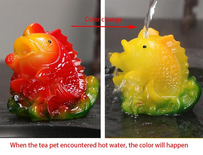 Красивая фигурка золотой рыбки из смолы, меняющая цвет, китайские изделия ручной работы, чайный питомец, чайные аксессуары, украшения для дома в стиле фен-шуй