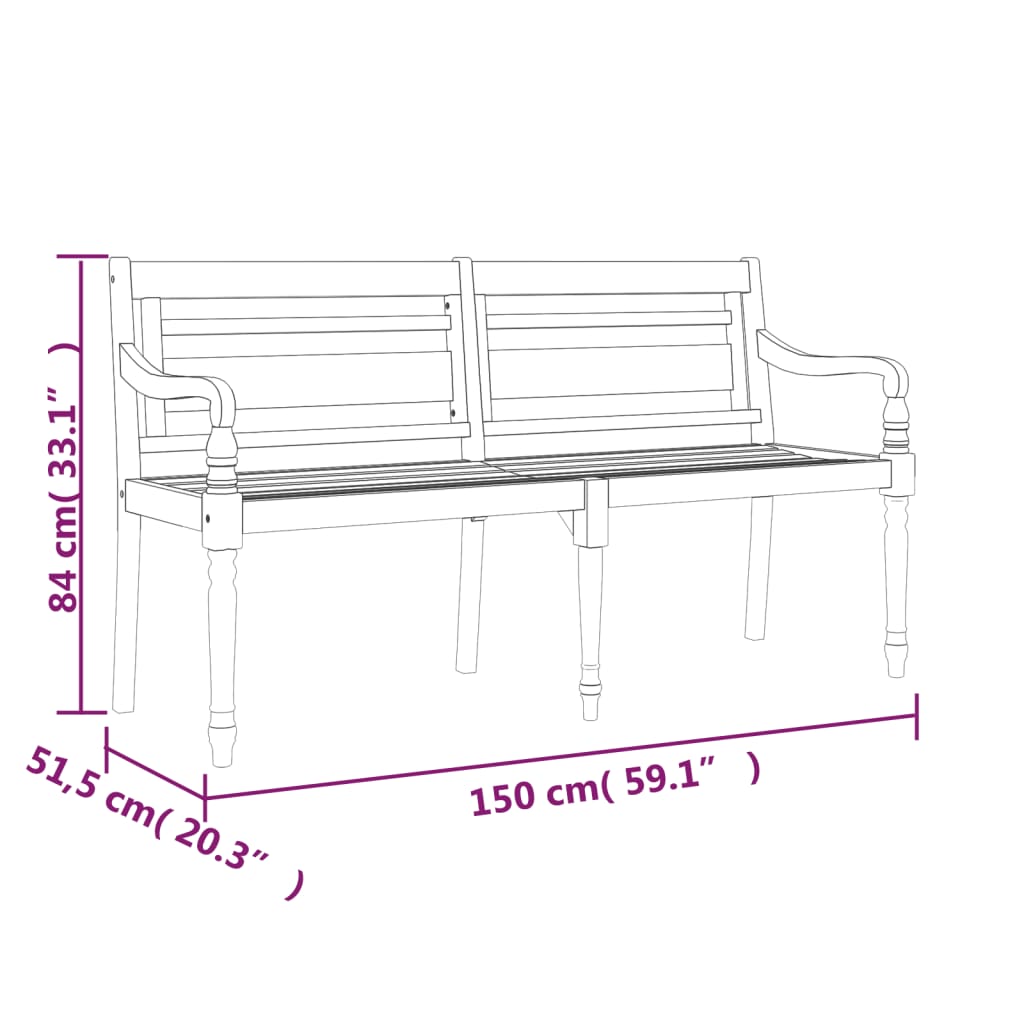 Vidaxl Ławka Batavia Z Antracytowy Poduszką,150 Cm, Lite Drewno Tekowe
