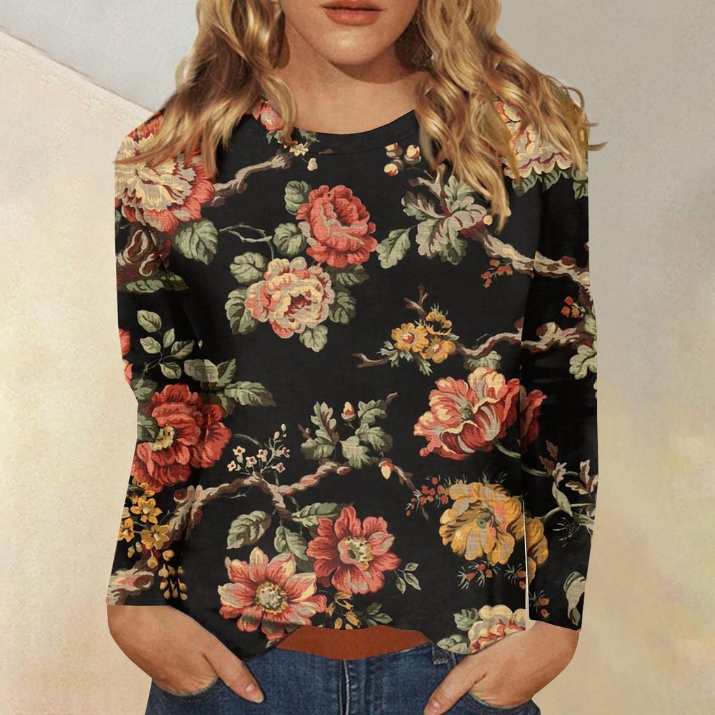Женская модная повседневная футболка с круглым вырезом и длинным рукавом с принтом, топ