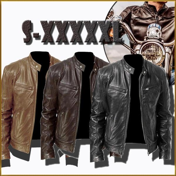 High Quality Autumn Winter Fashion Men's Stand Collar Leather Jacket Motorcycle Long Sleeve Jacket Coat Club Bomber Jacket Plus Size Jacket