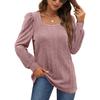 Fashion Autumn Winter Women's Rib Knit Square Neck T Shirt Casual Solid Long Sleeve Top