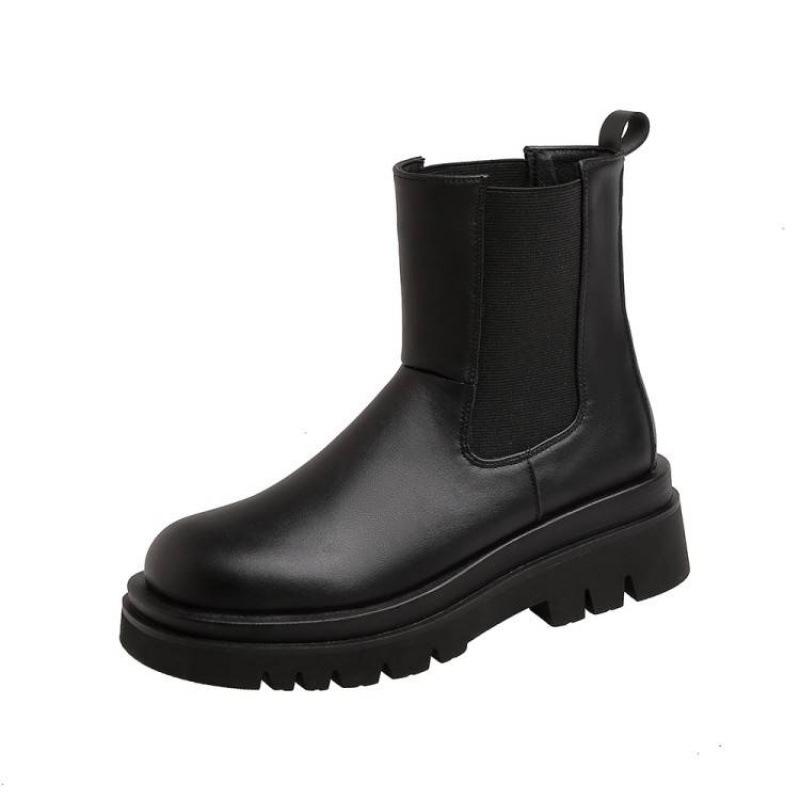 Осенне-зимние женские ботинки большого размера с круглым носком, толстой подошвой и рукавом, однотонные, на среднем каблуке, нескользящие ботинки Мартин, новые ботильоны на квадратном каблуке