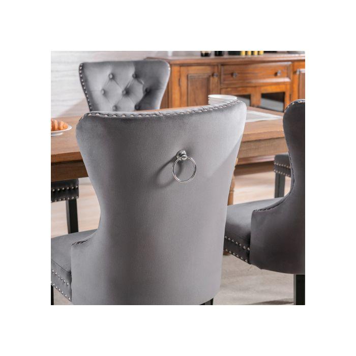 Chaises de salle à manger - MUVOE - Ensemble de 6 - Velours gris - Pieds en chêne - Confort élégant