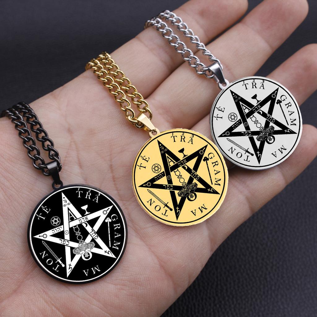 Solomon's Pentagram Seal Kabbalah Pendant Four-Word God's Name Talisman Jewelry Pendant Necklace