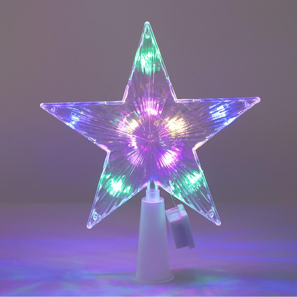 Christmas Glowing Tree Topper Five-pointed Star Transparent LED Shining Lamp Xmas Colorful TopStar Ornaments Navidad Decorations