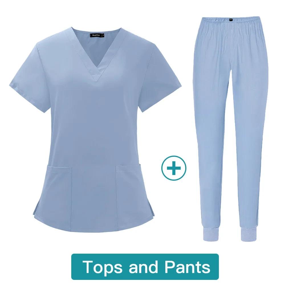 Soild Pet Hospital Dental Clinic Operating Room Stylish Medical Work Uniform Set Doctors Nurses Beauty Salon