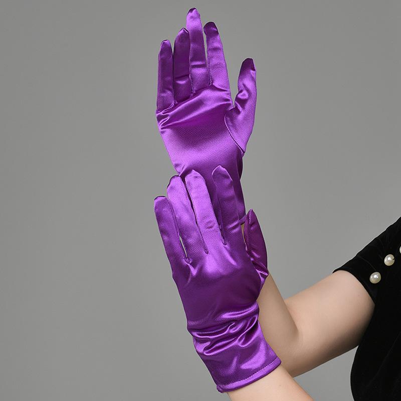 Women Satin Solid Short Wrist Gloves Smooth Evening Party Formal Prom Costume Stretch Gloves Red White Etiquette Wedding Gloves