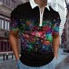 Casual Lapel T-shirt Young Men's Fashion Zipper T-shirt Short Sleeve T-shirt Men's 3D Starlight Print T Shirt