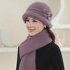 Women's Trendy Korean Style Knit Rabbit Fur Hat and Thick Scarf Set for Autumn/Winter