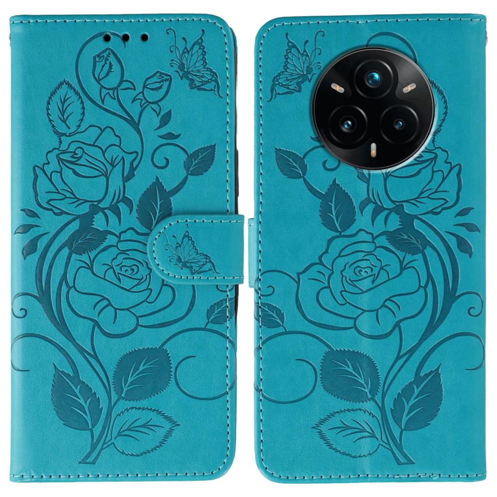 For Realme 14 Pro+ 5G Case Wallet Stand Imprinted Rose Butterfly PU Leather Phone Cover