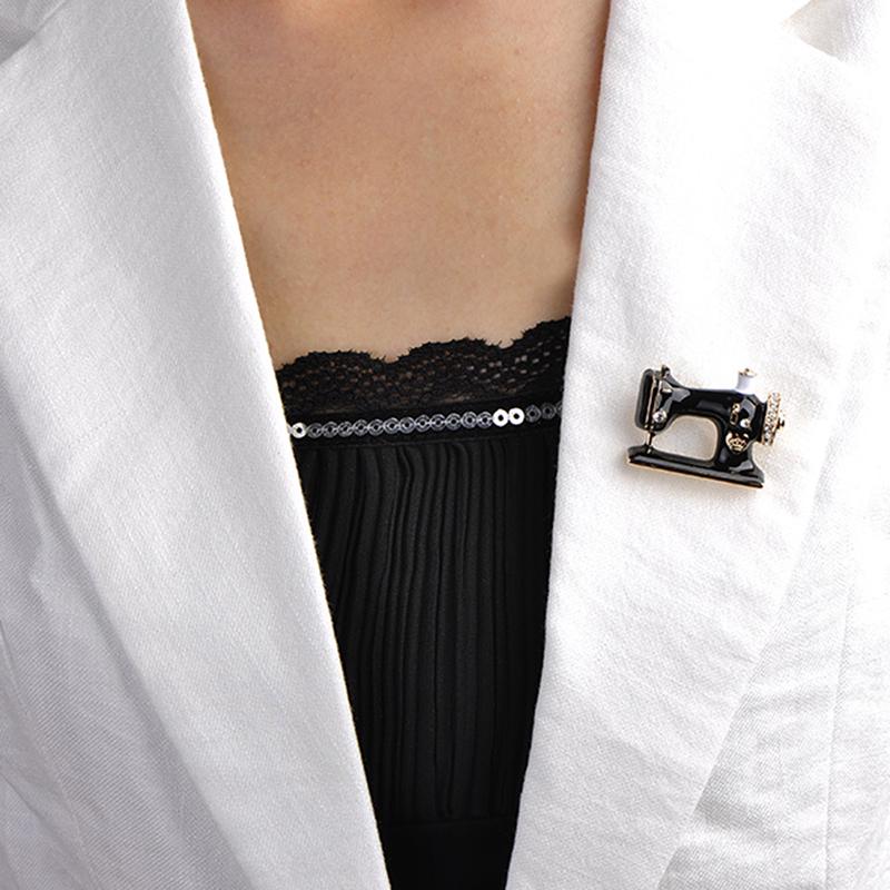 Женская брошь для швейной машины для девочек, черная эмалированная брошь, ювелирные изделия, булавка для хиджаба, украшения, аксессуары
