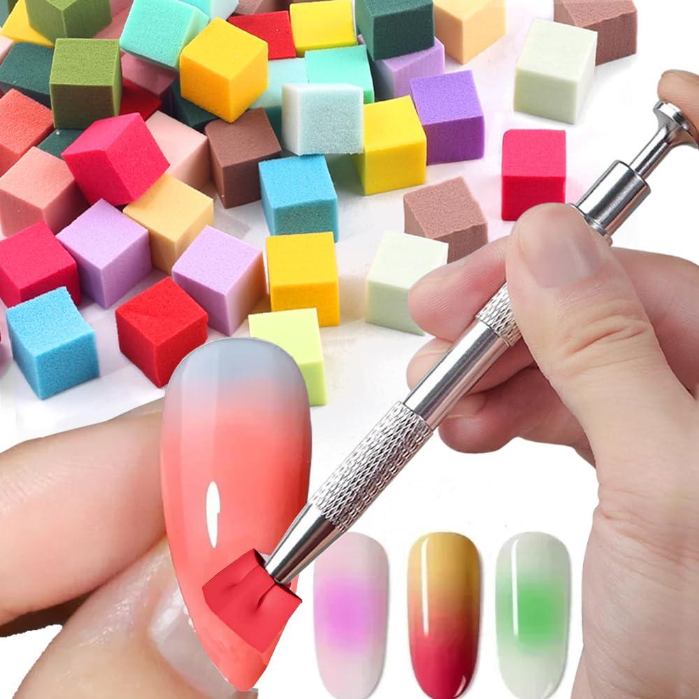 LINMANDA 200/50PCS Nail Sponges With Silver Grabbing Pen Nail Art Color Gradient Aura Effect Designs Brush Precise Manicure Tool