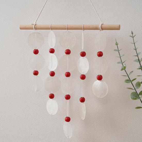Handmade Natural Seashell Wind Chime, Retro Rope Knot & Wooden Ring, Clear Tinkling Sound, Coastal Hanging Decor for Window Guesthouse Kids Room