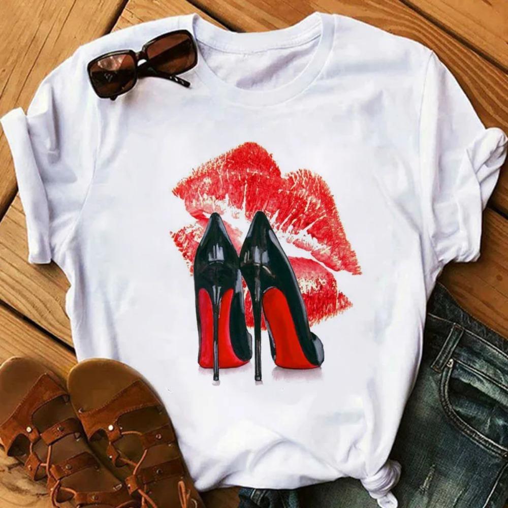 New Fashion High Heels Personalized Printed Women's Summer Short Sleeve T-shirt Casual Tops Oversized T Shirt Harajuku Tee