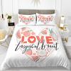 Love Theme Duvet Cover Set King Queen Size Heart Shape Romantic Letters Pink Flower For Kids Girls Couples Polyester Bedding Set