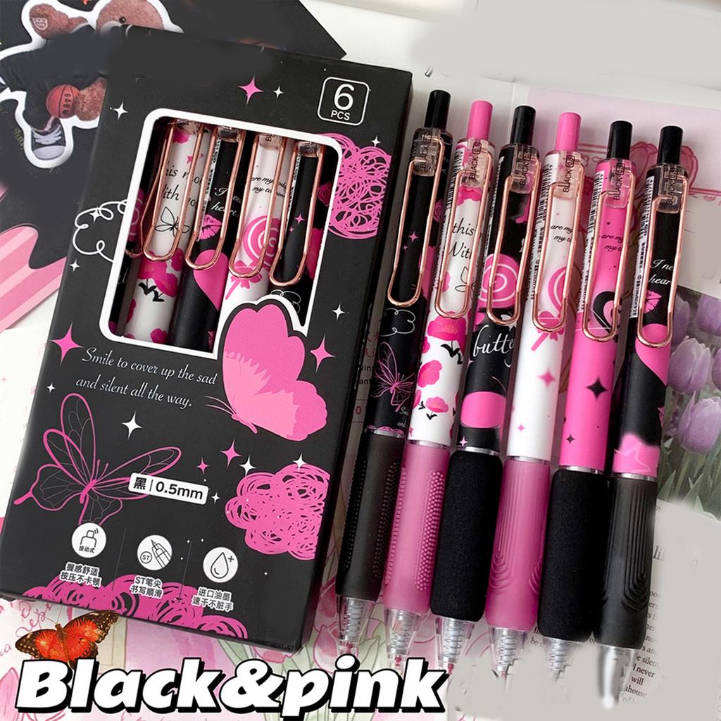 6 шт. выдвижная гелевая ручка с наконечником 0,5 мм, гелевая ручка-бабочка, быстросохнущая ручка для ведения дневника, плавный опыт письма