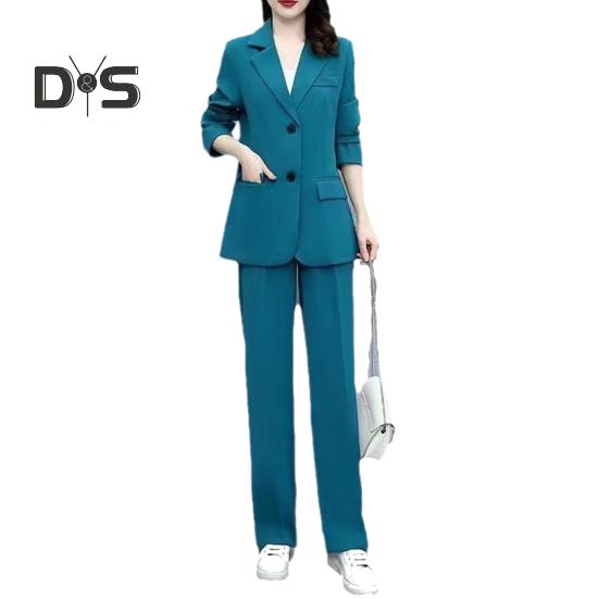 2 шт./компл., женское пальто, брюки, костюм, формальный деловой стиль, кардиган с отворотом и пуговицами, с длинным рукавом, прямая, широкая, плюс размер, куртка для поездок на работу, брюки