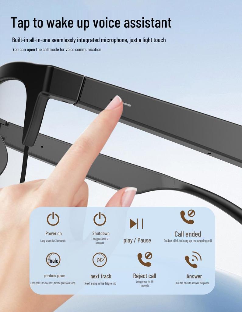 Умные Bluetooth-очки с аудио: Ультралегкая, Модная Защита Глаз от Солнца для Музыки, Спорта, Велоспорта и Навигации