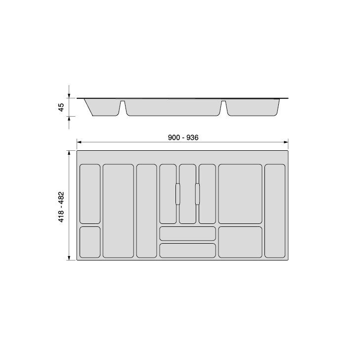 Range-couverts - EMUCA - Optima - Plastique - Gris anthracite - 936x482 mm