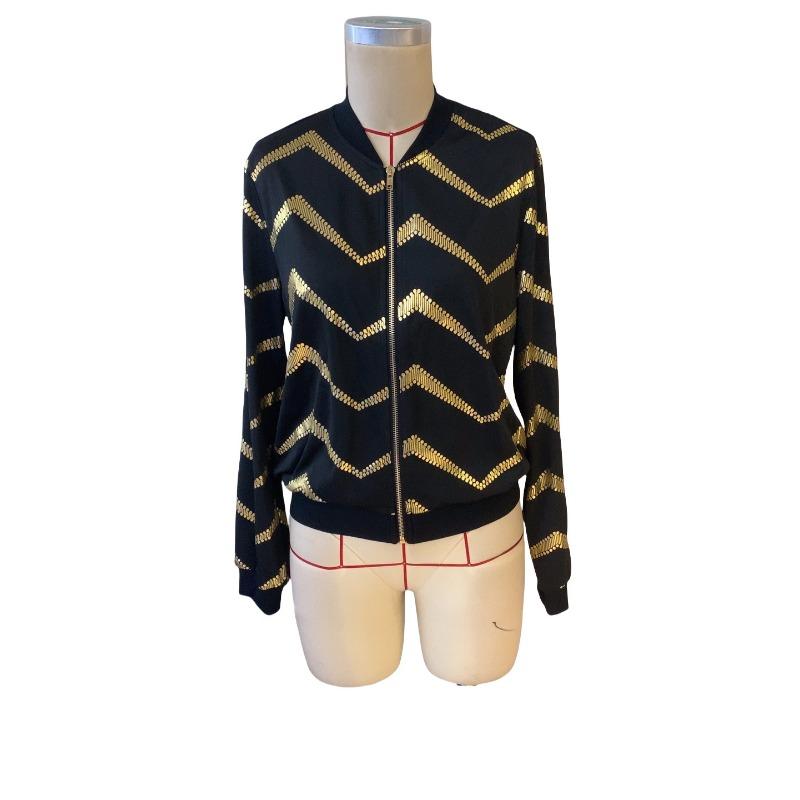 Новая женская куртка-пилот на молнии осень/зима с зигзагообразным принтом в стиле «горячего золота»