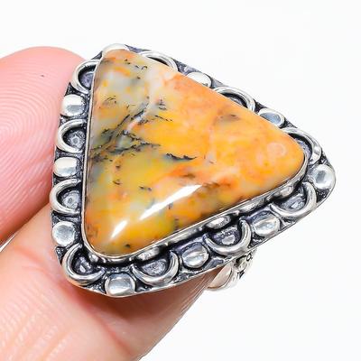 Кольцо из серебра 925 пробы с медовым дендритовым камнем, размер 8 k1b41