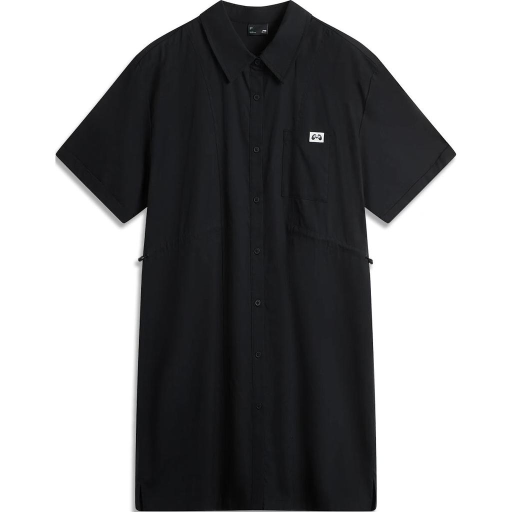 Li-Ning Однобортное платье-поло с коротким рукавом, женские платья, черное, ASKU256-3