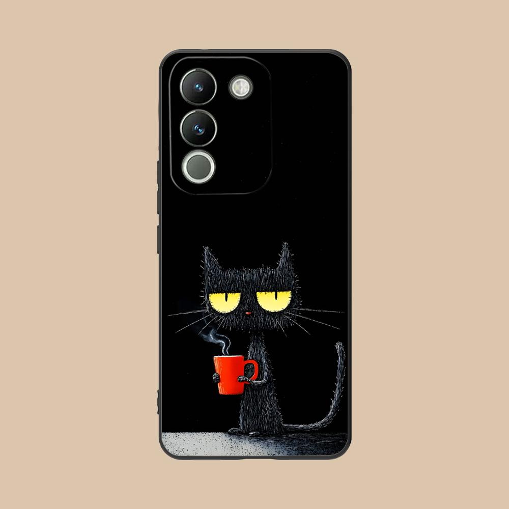 Милый Кофе Кот Матовый ТПУ Чехол для Мобильного Телефона для VIVO V60 V50 V40 V30 V29 V27 V25 V23 Pro Lite 5G Цветной Печатный Чехол