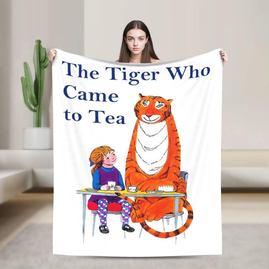 The Tiger Who Came to Tea Blankets Velvet Print Cartoon Book Breathable Thin Throw Blankets for Office