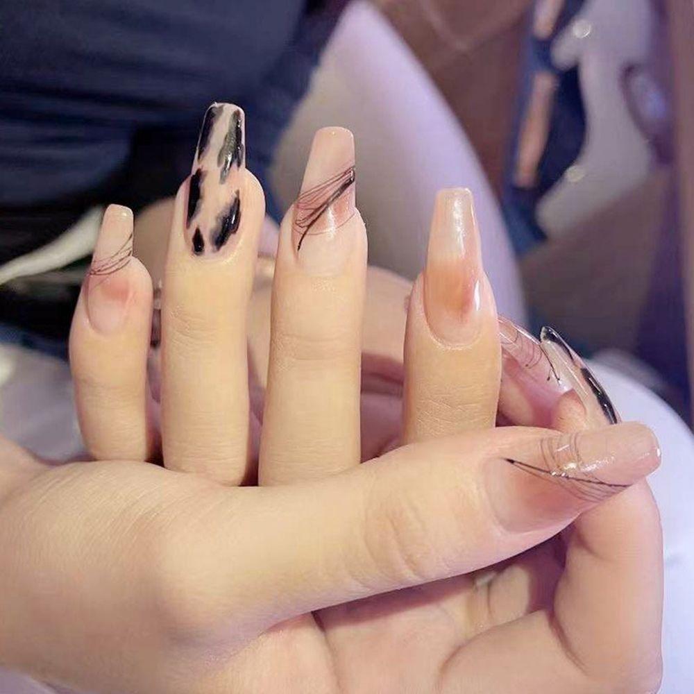 24pcs/Box Press On Nails Full Cover Manicure Tool Coffin False Nails Wearable Fake Nails Nail Tips