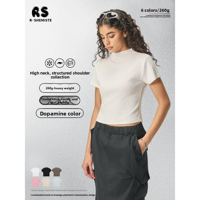 Streetwear Basic T Shirt With Small High Collar For Casual And Sports Use