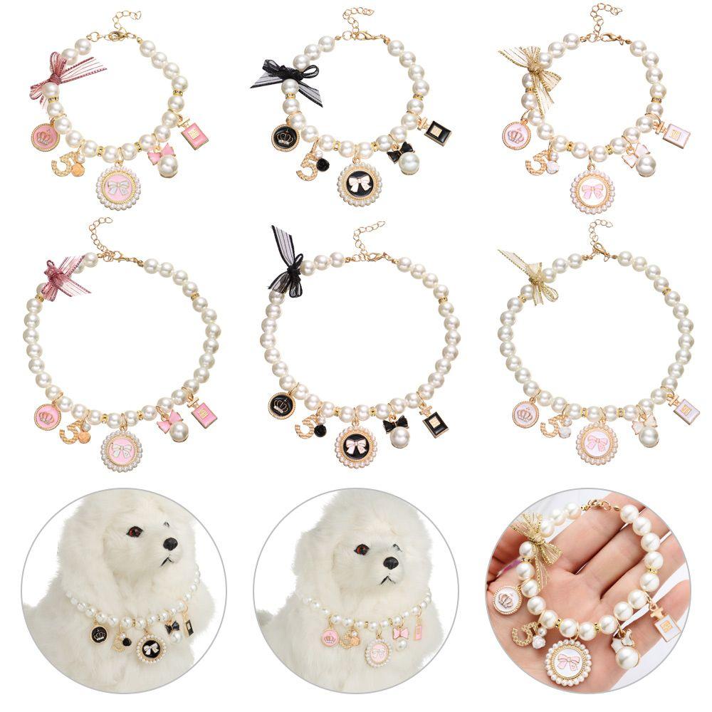 Products Puppy Accessories Cute Collar Bow Necklace Adjustable Dog Cat Princess Pet Pearl Collar