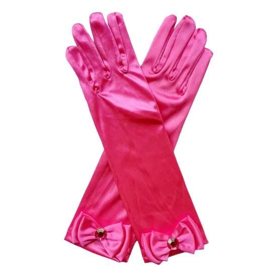 1 Pair Kids Gloves Rhinestones Inlaid Bowknot Decor Bright Color Gloves Performance Stage Princess Gloves