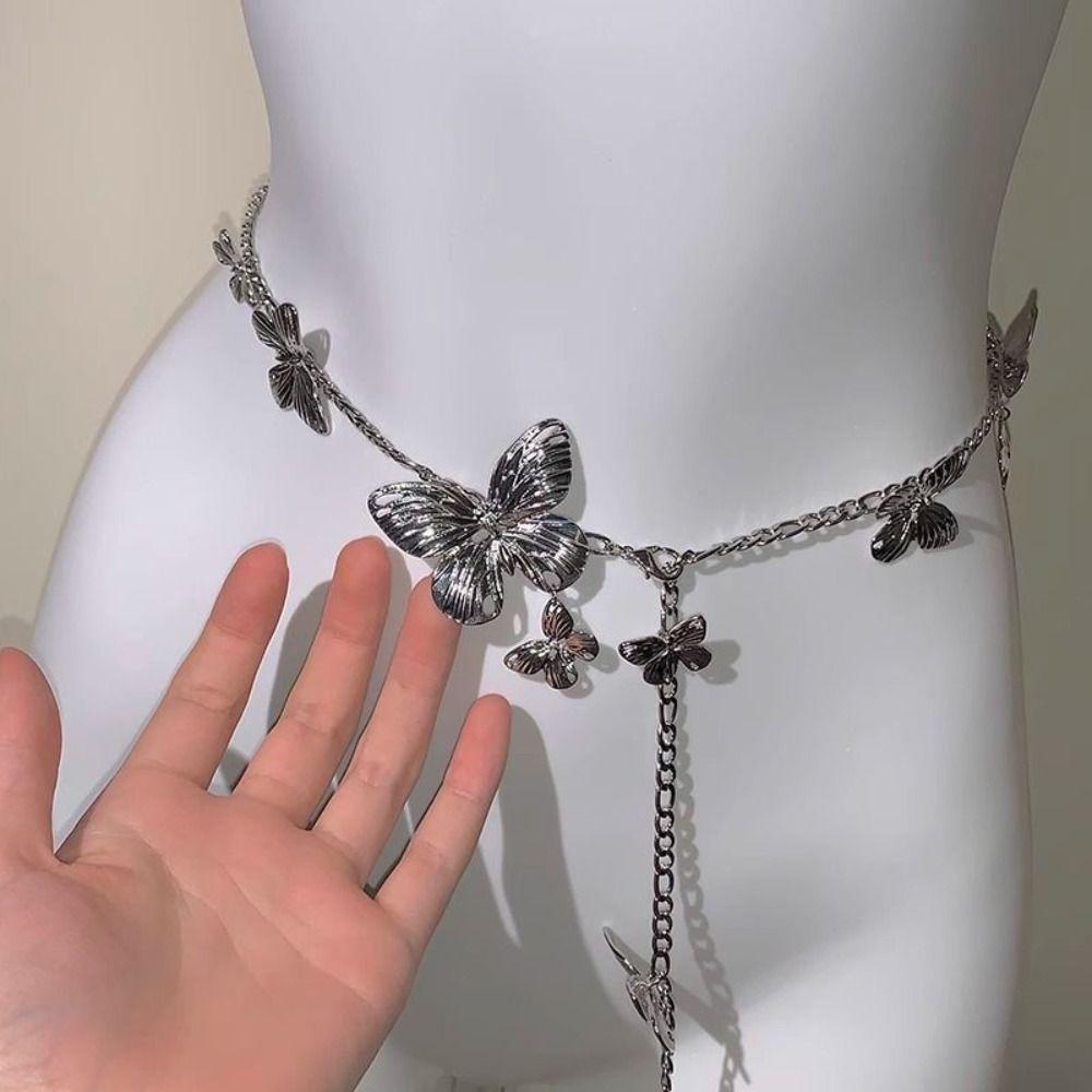 Punk Butterfly Waist Chain Hip Hop Dress Belt Chain Fashion Metal Chain Waistband for Women