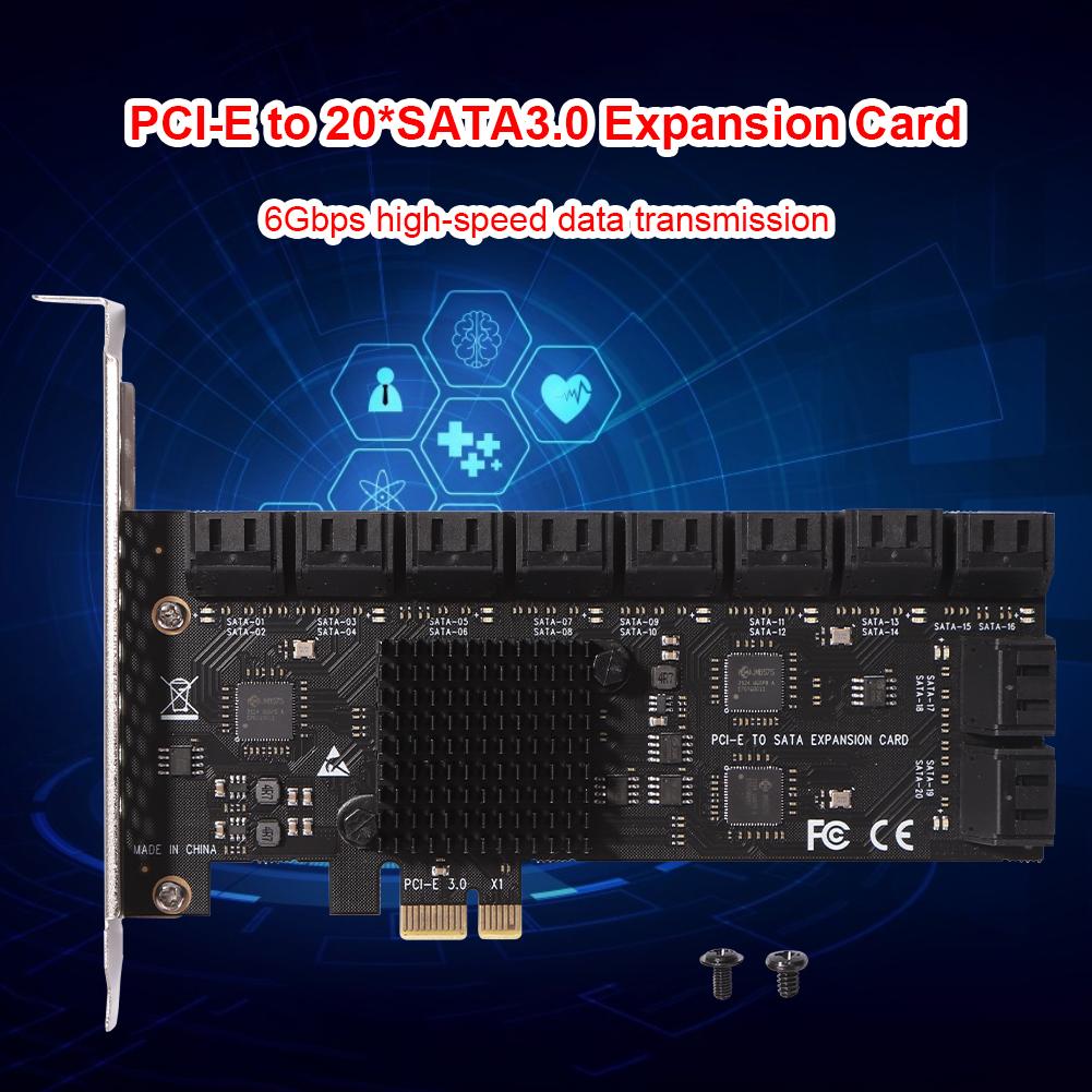 Controller Adapter Riser Expansion Card SA3120J PCIE Adapter 20 Port 6Gbps PCI-Express X1 to SATA 3.0 Controller Cards
