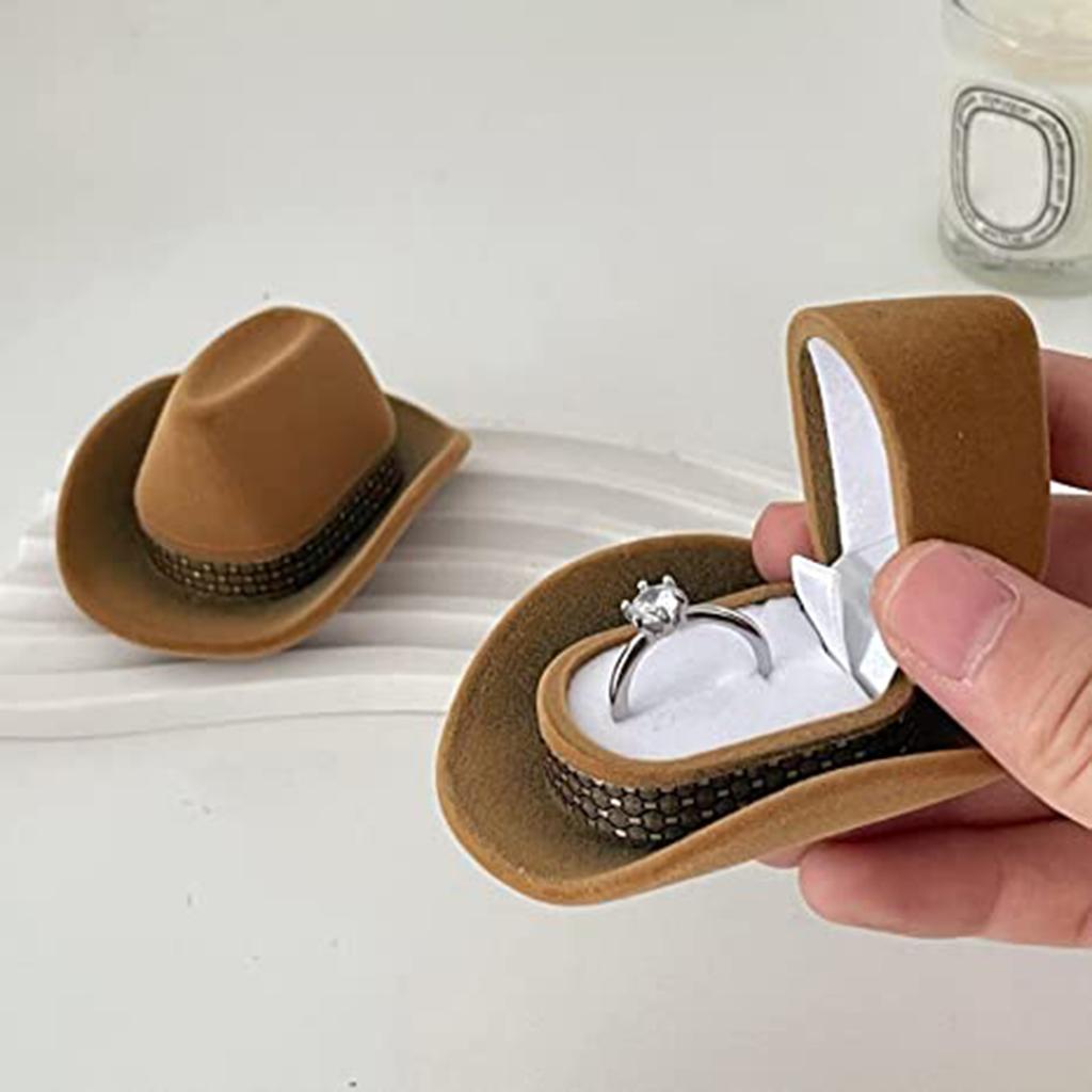 Cowboy Hat Ring Gift Boxes Portable Jewelry Ring Storage Box for Proposal Engagement Wedding