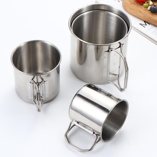 Набор из нержавеющей стали со складной ручкой и сумкой для хранения, переносная чашка с карабином для дома, кемпинга, воды, кофе, напитков, для походов, пикников
