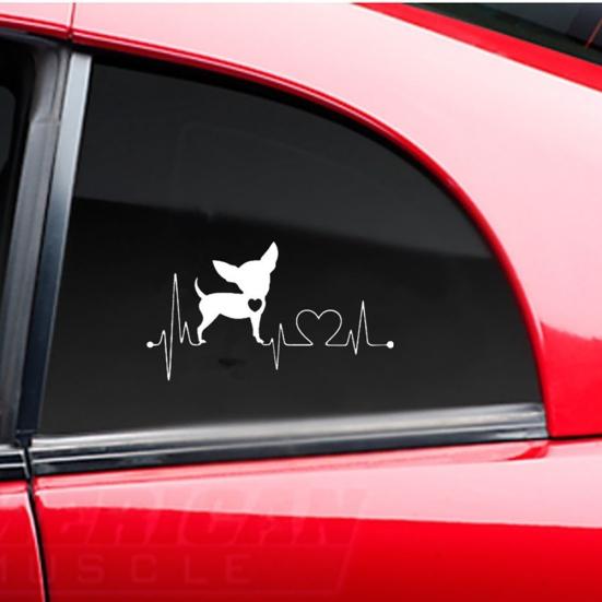 Симпатичная собака чихуахуа, автомобиль, кузов, окно, светоотражающие наклейки, украшение