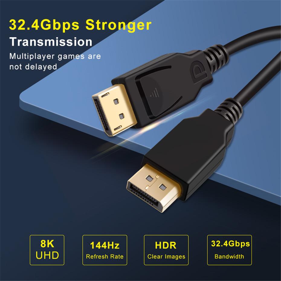 Кабель для монитора DP - DP 2 м 1.4 8K 30 Гц 4K 144 Гц 32,4 Гбит/с для ПК, ноутбука, телевизора, монитора